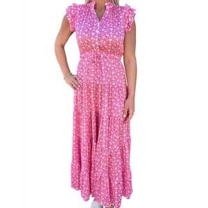 NEW PINCH satin tiered maxi dress in pink